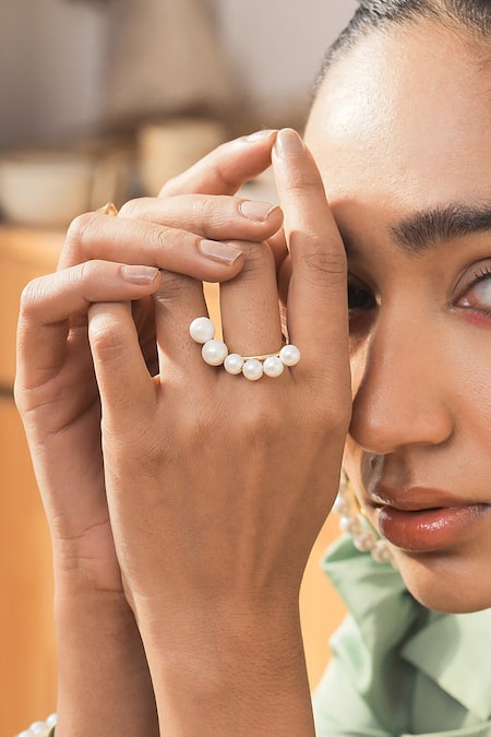 Varnika Arora_Gold Plated Pearls Clara Embellished Ring _Online_at_Aza_Fashions