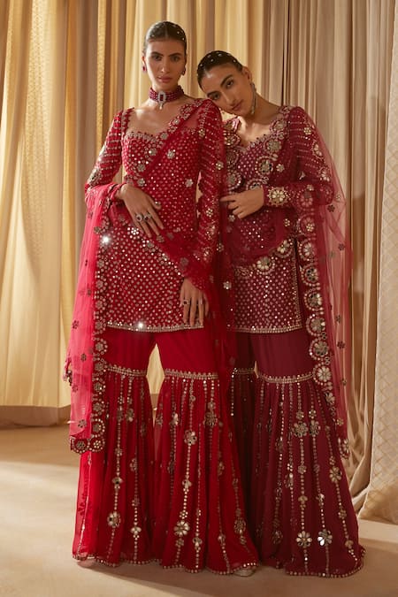 Vvani by Vani Vats Mirror Embellished Kurta Sharara Set 