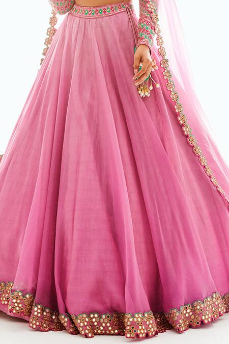 Buy Vvani By Vani Vats Pink Mirror Embellished Organza Lehenga Set Online at Aza Fashions Buy_Vvani By Vani Vats_Pink Mirror Embellished Organza Lehenga Set_Online_at_Aza_Fashions
