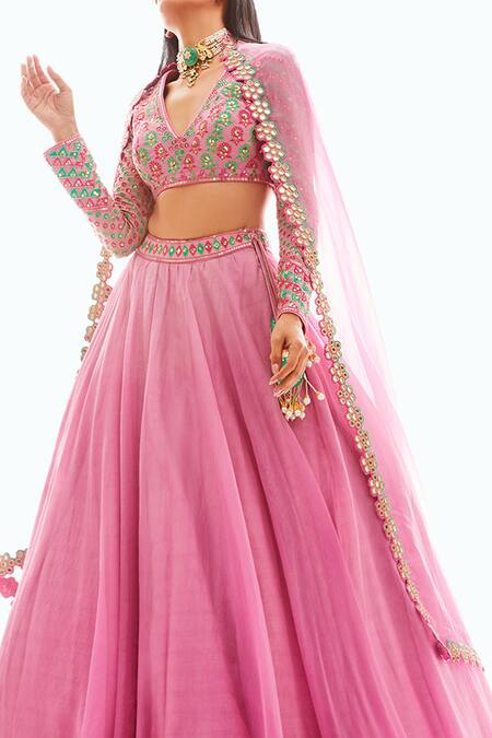 Vvani By Vani Vats Pink Mirror Embellished Organza Lehenga Set Online at Aza Fashions Vvani By Vani Vats_Pink Mirror Embellished Organza Lehenga Set_Online_at_Aza_Fashions