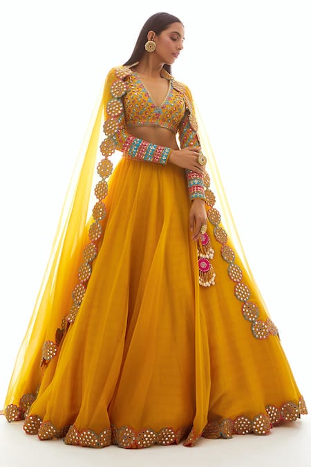 Vvani by Vani Vats Yellow Embellished Organza Lehenga Set 