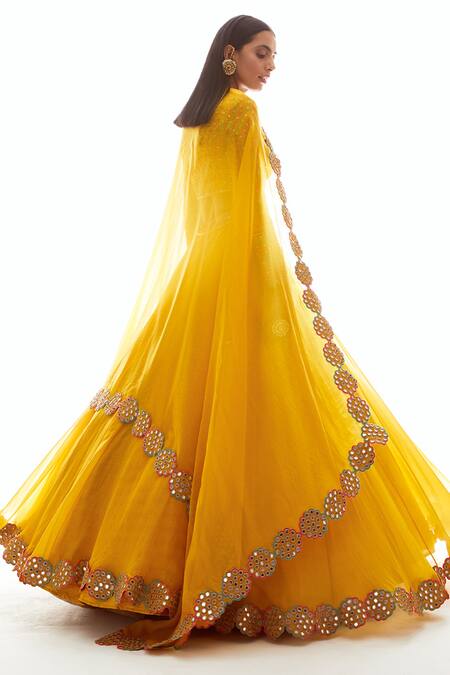 Shop_Vvani By Vani Vats_Yellow Embellished Organza Lehenga Set _at_Aza_Fashions