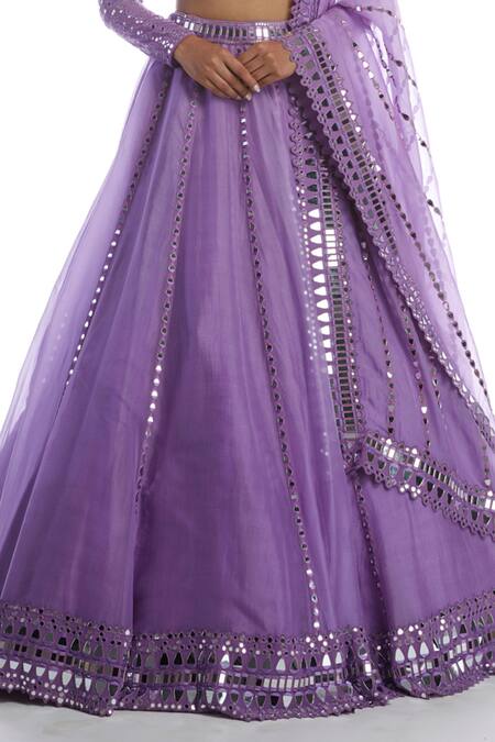 Vvani By Vani Vats_Purple Georgette, Silk Organza, Dupion Square Neck Bridal Lehenga Set _at_Aza_Fashions