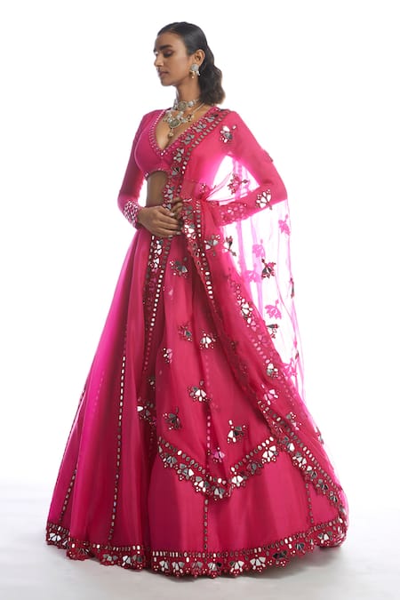 Vvani By Vani Vats_Pink Blouse Georgette Dupatta Silk Organza Embellished Bridal Lehenga Set _Online_at_Aza_Fashions