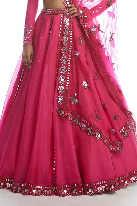 Shop_Vvani By Vani Vats_Pink Blouse Georgette Dupatta Silk Organza Embellished Bridal Lehenga Set _Online_at_Aza_Fashions