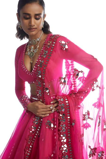 Vvani By Vani Vats_Pink Blouse Georgette Dupatta Silk Organza Embellished Bridal Lehenga Set _at_Aza_Fashions