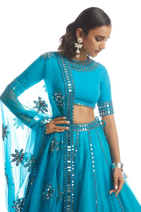 Shop_Vvani by Vani Vats_Blue Blouse Georgette Dupatta Silk Organza Embellished Bridal Lehenga Set _at_Aza_Fashions