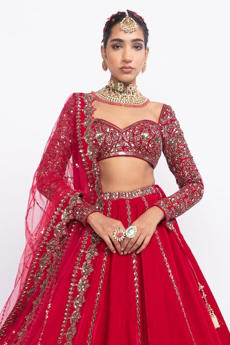 Vvani By Vani Vats Velvet Embroidered Bridal Lehenga Set 