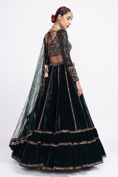 Vvani By Vani Vats Velvet Embroidered Bridal Lehenga Set 