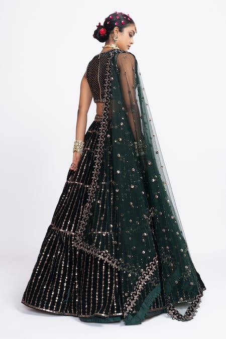 Vvani By Vani Vats Velvet Embroidered Bridal Lehenga Set 