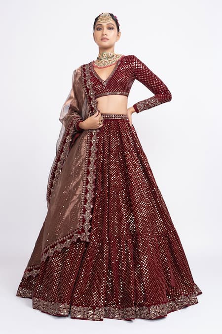 Vvani by Vani Vats Velvet Embroidered Bridal Lehenga Set 