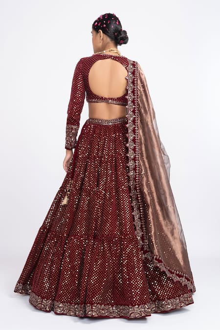 Vvani By Vani Vats Velvet Embroidered Bridal Lehenga Set 