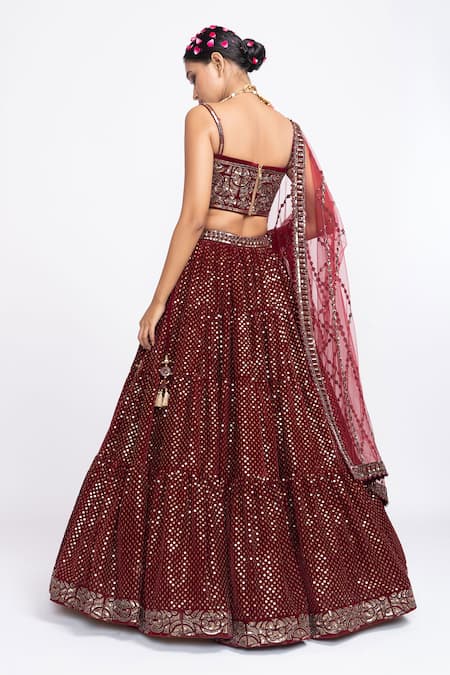 Vvani By Vani Vats Velvet Embroidered Bridal Lehenga Set 