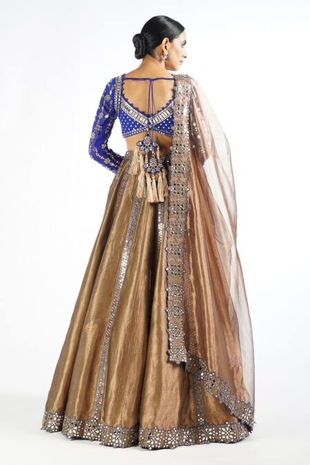 Shop_Vvani By Vani Vats_Brown Blouse Georgette, Lehenga And Dupatta Shimmer Embroidered Bridal Set _at_Aza_Fashions