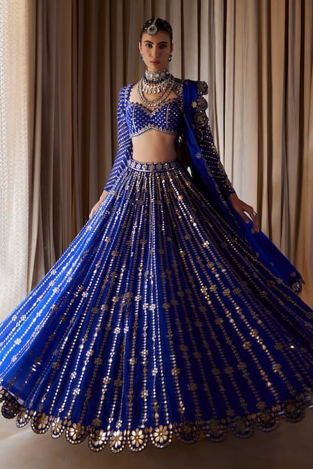 Vvani By Vani Vats Floral Mirror Embroidered Bridal Lehenga Set 