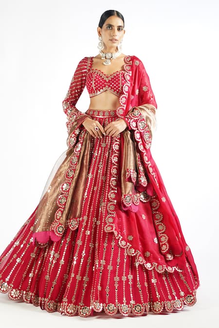 Vvani By Vani Vats Floral Mirror Embroidered Bridal Lehenga Set 