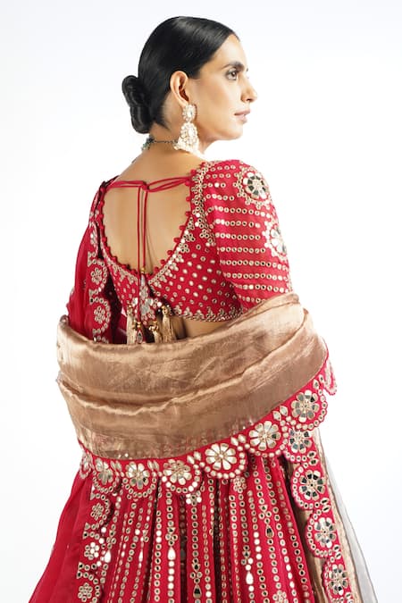 Vvani By Vani Vats Floral Mirror Embroidered Bridal Lehenga Set 