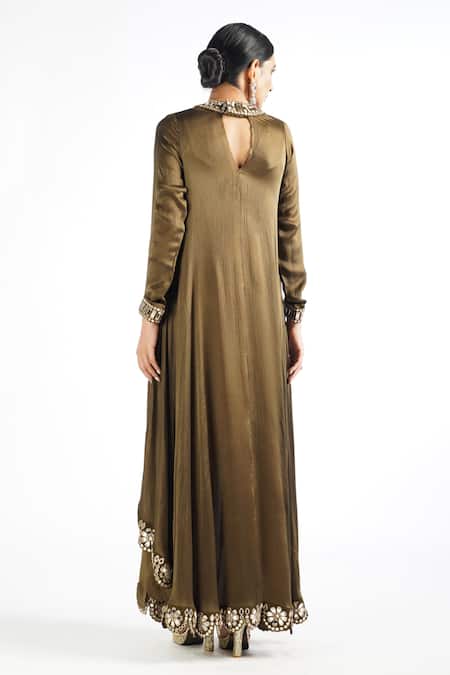 Shop_Vvani By Vani Vats_Green Dupatta Organza, Kurta And Pant Chiffon, Scalloped Hem Set _at_Aza_Fashions