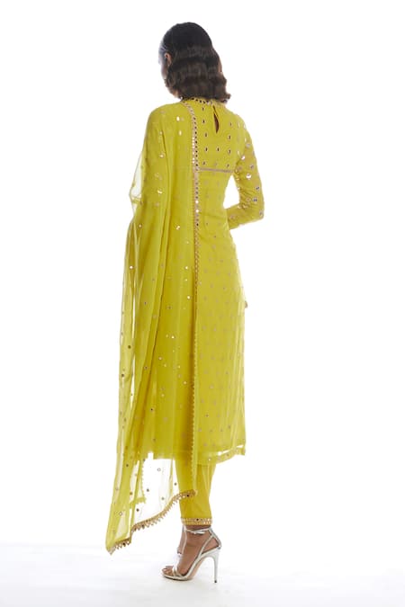 Shop_Vvani By Vani Vats_Green Georgette Round Mirror Embellished Kurta Set _at_Aza_Fashions