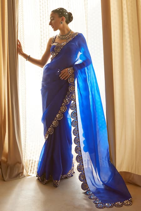 Charu Makkar Silk Organza Saree | Blue, Floral, Silk Organza | Silk organza,  Organza saree, Organza