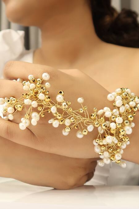 Vaidaan Gold Plated Pearls, Beads Indu Hathphool Online at Aza Fashions Vaidaan_Gold Plated Pearls, Beads Indu Hathphool _Online_at_Aza_Fashions