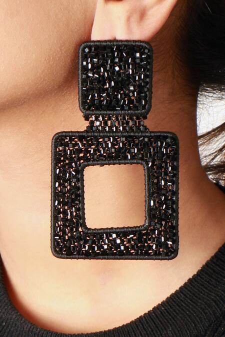 Vaidaan Gold Plated Stones The Black Window Danglers Online at Aza Fashions Vaidaan_Gold Plated Stones The Black Window Danglers _Online_at_Aza_Fashions