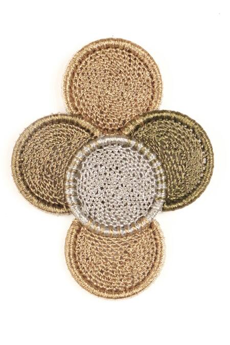Vaidaan_Gold Plated Embroidery Quad Circles Earrings _Online_at_Aza_Fashions