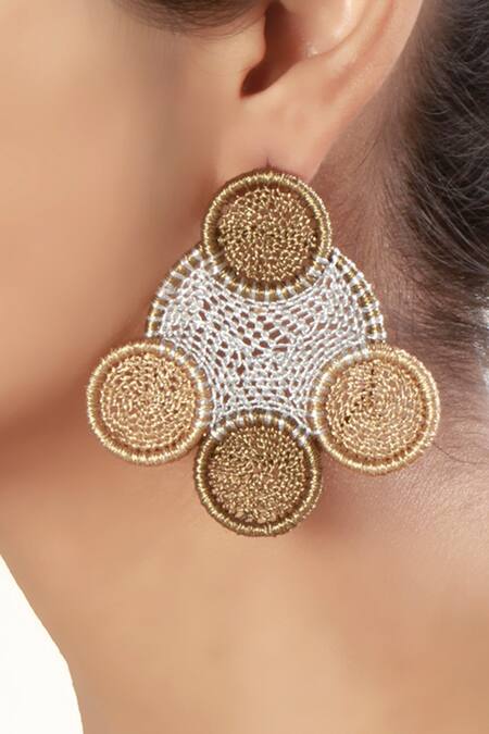 Vaidaan_Gold Plated Embroidery Quin Coins Earrings _Online_at_Aza_Fashions