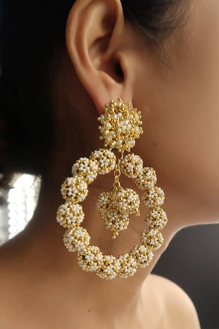 Vaidaan_Gold Plated Pearls, Beads Amina Embellished Dangler Earrings _Online_at_Aza_Fashions