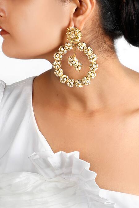 Buy_Vaidaan_Gold Plated Pearls, Beads Amina Embellished Dangler Earrings _Online_at_Aza_Fashions