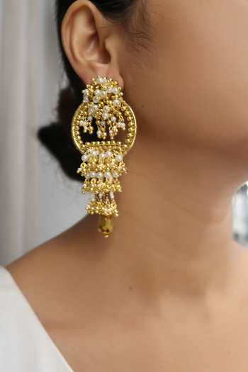 Buy Vaidaan Gold Plated Pearls, Brooches Azizah Dangler Earrings Online at Aza Fashions Buy_Vaidaan_Gold Plated Pearls, Brooches Azizah Dangler Earrings _Online_at_Aza_Fashions