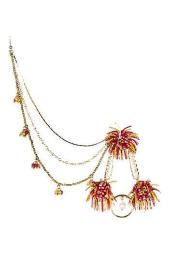 Vaidaan_Gold Plated Pearls, Beads Floral Motif Chandelier Earrings _Online_at_Aza_Fashions