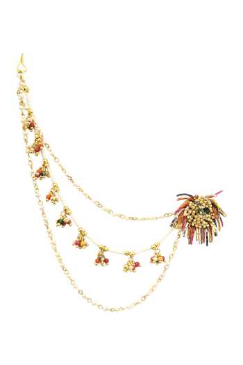 Vaidaan_Gold Plated Pearls, Beads Floral Motif Chandelier Earrings _Online_at_Aza_Fashions