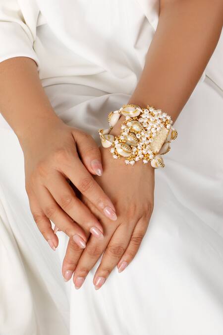 Buy_Vaidaan_Gold Plated Stones Prisha Pearl Embellished Bracelet_Online_at_Aza_Fashions