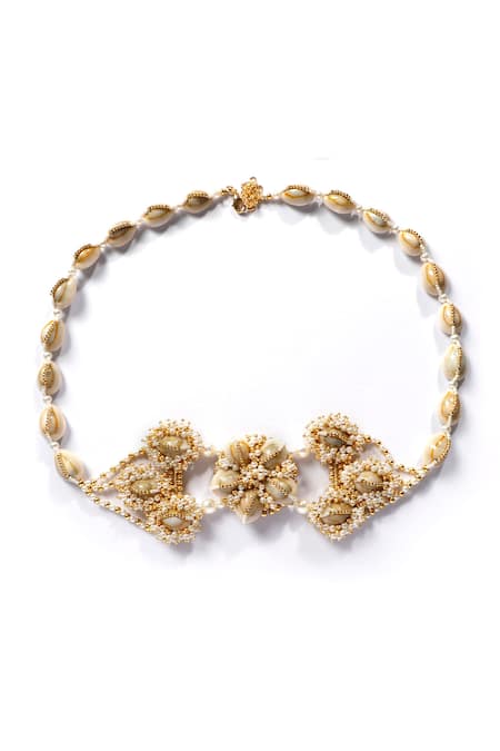 Shop Vaidaan Gold Beads, Stones, Pearls Aadhika Embellished Belt at Aza Fashions Shop_Vaidaan_Gold Beads, Stones, Pearls Aadhika Embellished Belt _at_Aza_Fashions