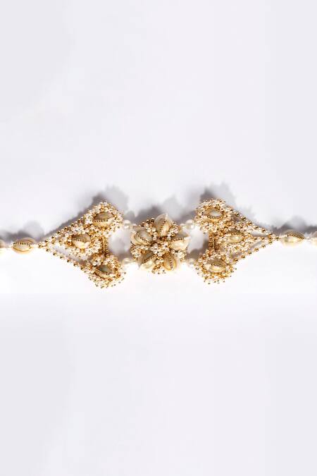 Vaidaan Gold Beads, Stones, Pearls Aadhika Embellished Belt Online at Aza Fashions Vaidaan_Gold Beads, Stones, Pearls Aadhika Embellished Belt _Online_at_Aza_Fashions