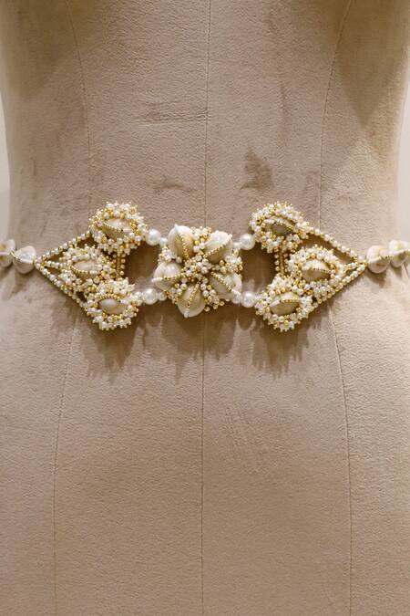 Buy Vaidaan Gold Beads, Stones, Pearls Aadhika Embellished Belt Online at Aza Fashions Buy_Vaidaan_Gold Beads, Stones, Pearls Aadhika Embellished Belt _Online_at_Aza_Fashions