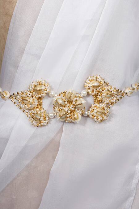 Shop Vaidaan Gold Beads, Stones, Pearls Aadhika Embellished Belt Online at Aza Fashions Shop_Vaidaan_Gold Beads, Stones, Pearls Aadhika Embellished Belt _Online_at_Aza_Fashions