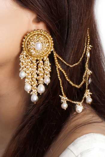 Vaidaan Gold Plated Pearls, Beads Chandelier Earrings Online at Aza Fashions Vaidaan_Gold Plated Pearls, Beads Chandelier Earrings _Online_at_Aza_Fashions