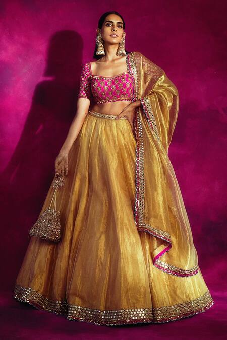 Vvani by Vani Vats Gold Blouse Embroidered Lehenga Set