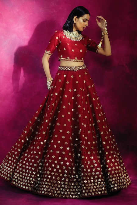 Buy Georgette Wine Red Lehenga Online in the USA @Mohey - Mohey for Women