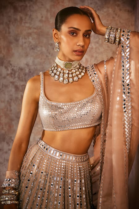 Buy Vvani By Vani Vats Beige Georgette, Satin, Organza Linear Pattern Embellished Bridal Lehenga Set Online at Aza Fashions Buy_Vvani By Vani Vats_Beige Georgette, Satin, Organza Linear Pattern Embellished Bridal Lehenga Set _Online_at_Aza_Fashions