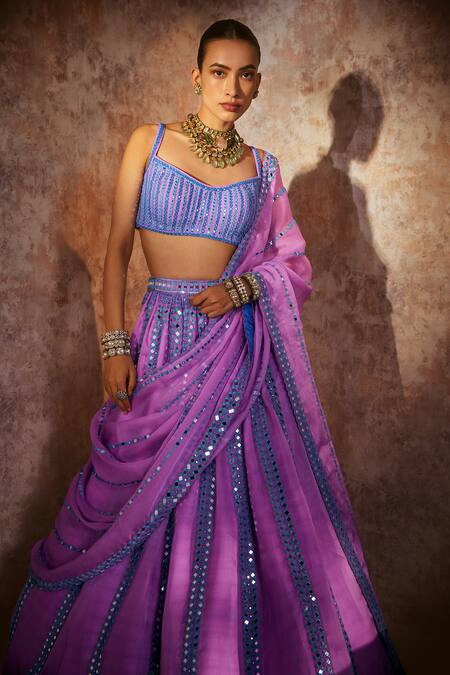 Shop Vvani By Vani Vats Purple Georgette, Satin Mirrors Scoop Neck Seam Embellished Lehenga Set Shop_Vvani By Vani Vats_Purple Georgette, Satin Mirrors Scoop Neck Seam Embellished Lehenga Set