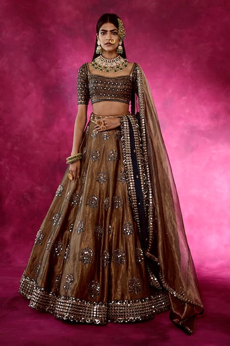 Vvani by Vani Vats Brown Blouse Embroidered Lehenga Set