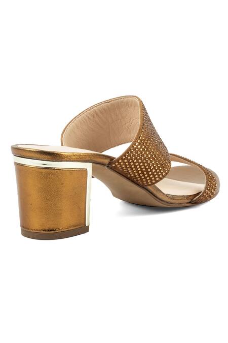 Shop_Vanilla Moon_Brown Embroidery Vania Block Heel Sandals_Online_at_Aza_Fashions