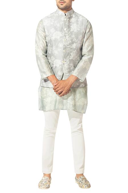 Varun Bahl_White Chanderi Nehru Jacket Set_Online_at_Aza_Fashions