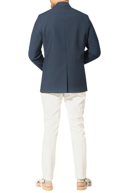 Shop Varun Bahl Blue Suiting Embroidered Bandhgala Set at Aza Fashions Shop_Varun Bahl_Blue Suiting Embroidered Bandhgala Set_at_Aza_Fashions