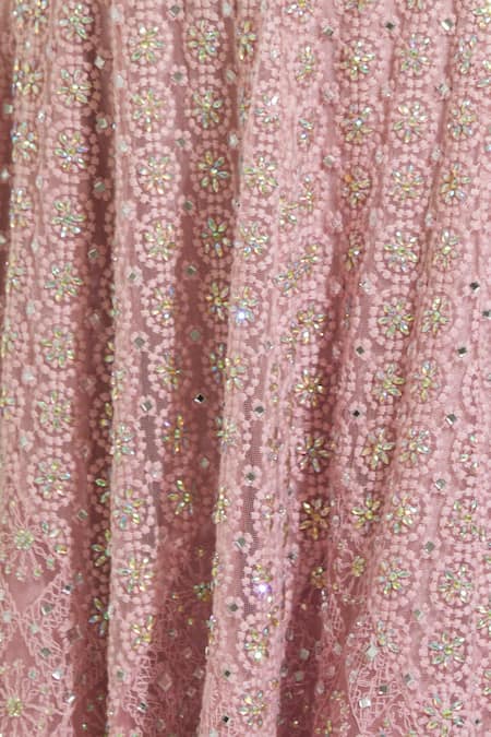 Vandana Sethi_Pink Chikankari Sweetheart Neck Bridal Lehenga Set_at_Aza_Fashions
