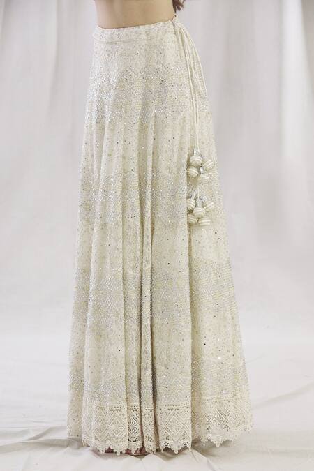 Shop_Vandana Sethi_White Chikankari Round Bridal Lehenga Set_Online_at_Aza_Fashions