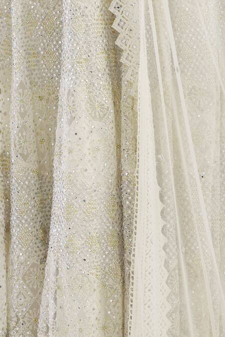 Vandana Sethi_White Chikankari Round Bridal Lehenga Set_at_Aza_Fashions